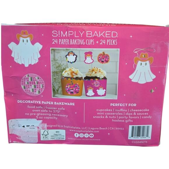 48pc Halloween Pink Cowboy Ghost Themed Cupcake Baking Cups & Picks Set NEW - Picture 4 of 6